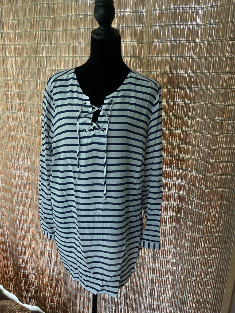 Women’s Grand & Greene navy and white striped long sleeved shirt/beach coverup